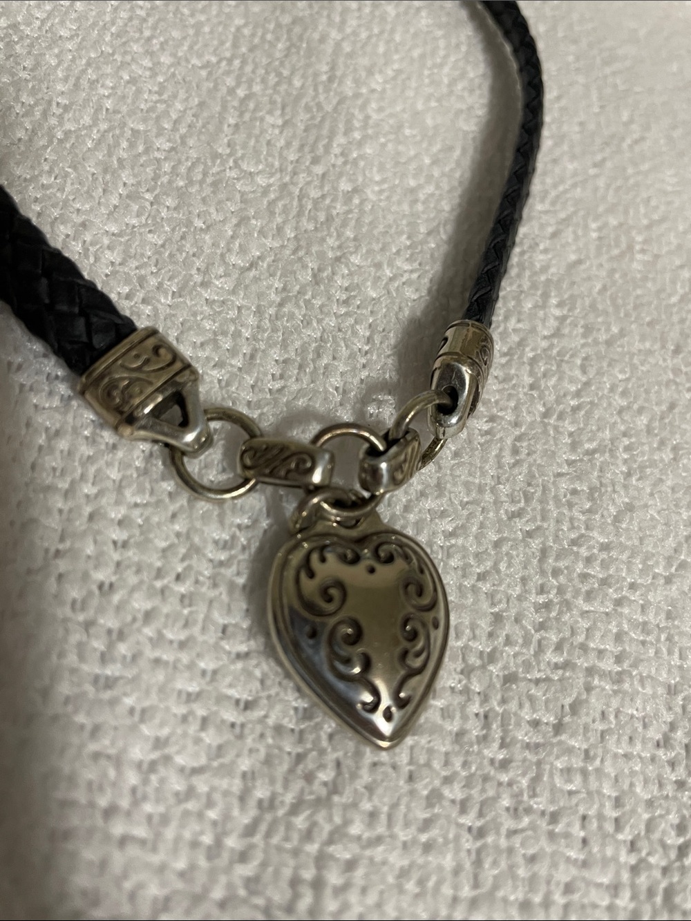 Brighton Black Braided Necklace with Silver Heart Charm
